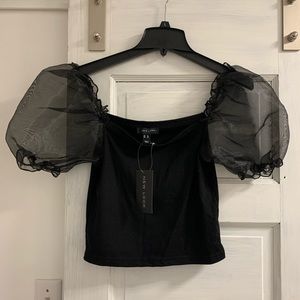 Crop top with sheer puffy sleeves